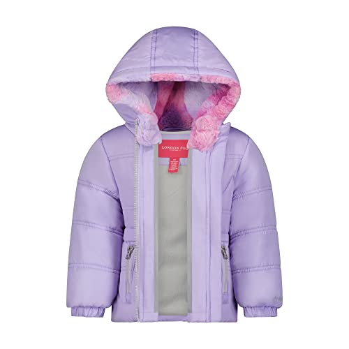 LONDON FOG Kids Winter Jacket for Girls - Warm, Hooded Winter Coat With Matching Headband, Purple, Size 6X