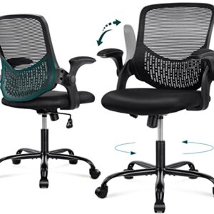 Office Chair, Ergonomic Office Chair Computer Chair Mesh Home Office Desk Chairs with Flip-up Armrests, Rolling Swivel Chair with Lumbar Support Height Adjustable, Black