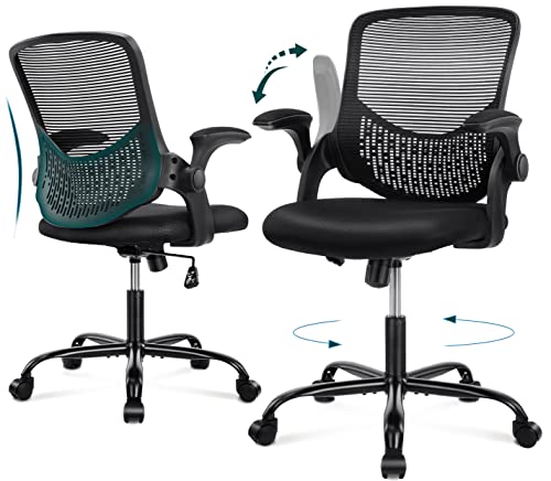 Office Chair, Ergonomic Office Chair Computer Chair Mesh Home Office Desk Chairs with Flip-up Armrests, Rolling Swivel Chair with Lumbar Support Height Adjustable, Black