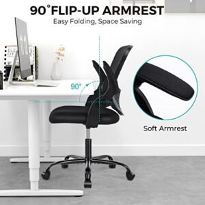 Office Chair, Ergonomic Office Chair Computer Chair Mesh Home Office Desk Chairs with Flip-up Armrests, Rolling Swivel Chair with Lumbar Support Height Adjustable, Black