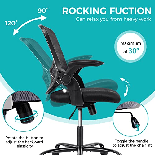 Office Chair, Ergonomic Office Chair Computer Chair Mesh Home Office Desk Chairs with Flip-up Armrests, Rolling Swivel Chair with Lumbar Support Height Adjustable, Black