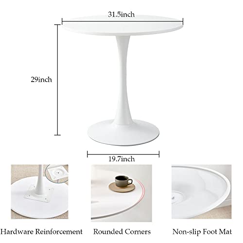 Modern Round Dining Table White 31.5 Inch Sturdy décor Table with Pedestal Base in Tulip Design Mid Century Round Dining Room Table(with A Free Table Cloth)