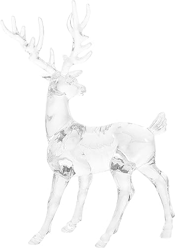 Sewroro 2pcs Christmas Reindeer Ornaments Acrylic Reindeer Deer Figurine Glass Collection Ornament Statue Animal Collectible Standing Christmas Table Centerpiece Home Decoration