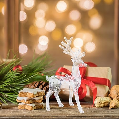 Sewroro 2pcs Christmas Reindeer Ornaments Acrylic Reindeer Deer Figurine Glass Collection Ornament Statue Animal Collectible Standing Christmas Table Centerpiece Home Decoration