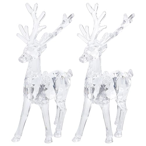 Sewroro 2pcs Christmas Reindeer Ornaments Acrylic Reindeer Deer Figurine Glass Collection Ornament Statue Animal Collectible Standing Christmas Table Centerpiece Home Decoration