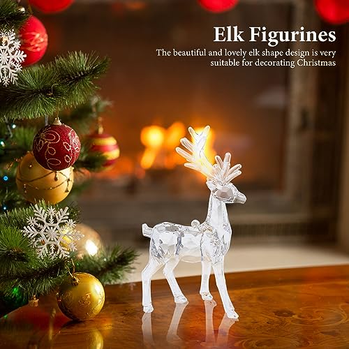 Sewroro 2pcs Christmas Reindeer Ornaments Acrylic Reindeer Deer Figurine Glass Collection Ornament Statue Animal Collectible Standing Christmas Table Centerpiece Home Decoration