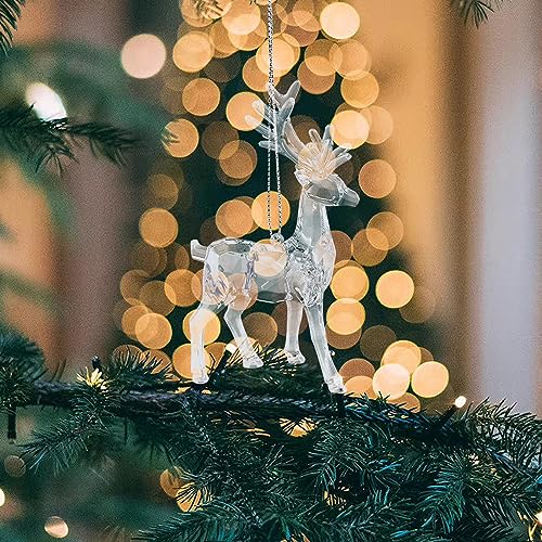 Sewroro 2pcs Christmas Reindeer Ornaments Acrylic Reindeer Deer Figurine Glass Collection Ornament Statue Animal Collectible Standing Christmas Table Centerpiece Home Decoration