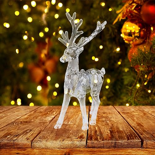 Sewroro 2pcs Christmas Reindeer Ornaments Acrylic Reindeer Deer Figurine Glass Collection Ornament Statue Animal Collectible Standing Christmas Table Centerpiece Home Decoration