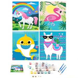 lwzays 4 pack paint by numbers for kids,8x12inch animals color by numbers for kids diy beginners easy acrylic watercolor oil painting arts & crafts toys gift for wall decor(white edge 2inch)