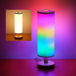 chiphy table lamp, smart table lamp rgb color changing lamps, remote & app control work with alexa, dimmable bedside lamps nightstand lamp for living room bedroom working reading home décor