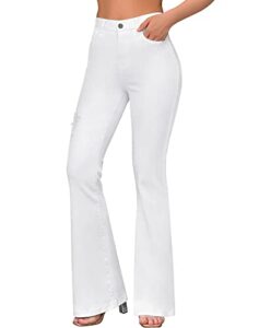 roswear women’s high waisted bell bottom stretch ripped curvy flare jeans white small