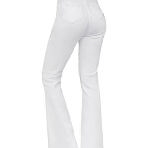 roswear Women’s High Waisted Bell Bottom Stretch Ripped Curvy Flare Jeans White Small