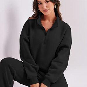 ANRABESS Women's Oversized Long Sleeve Lounge Sets Casual Top and Pants 2 Piece Outfits Sweatsuit with Pockets Black Ci776-hei-S