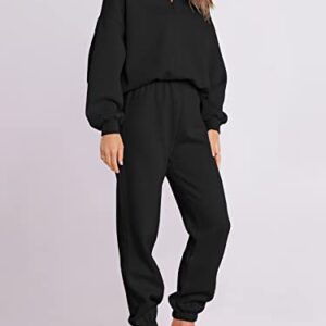 ANRABESS Women's Oversized Long Sleeve Lounge Sets Casual Top and Pants 2 Piece Outfits Sweatsuit with Pockets Black Ci776-hei-S