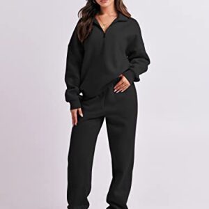 ANRABESS Women's Oversized Long Sleeve Lounge Sets Casual Top and Pants 2 Piece Outfits Sweatsuit with Pockets Black Ci776-hei-S