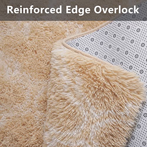 Unirea Shag Area Rug Modern Indoor Plush Fluffy Rugs, Super Soft and Fuzzy Carpet, Geometric Moroccan Rugs for Bedroom Living Room Girls Kids Nursery, 4x6 Feet Beige/White