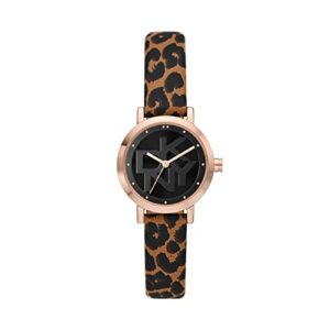 dkny women's soho quartz metal and leather three-hand watch, color: rose gold, leopard (model: ny6639)