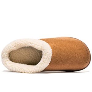 NewDenber Women's Warm Memory Foam Slippers Suede Plush Fleece Lined Slip on Indoor Outdoor House Shoes (8-9 B(M) US, Tan)