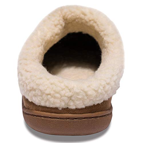NewDenber Women's Warm Memory Foam Slippers Suede Plush Fleece Lined Slip on Indoor Outdoor House Shoes (8-9 B(M) US, Tan)