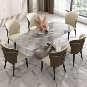 litfad rectangle dining table set modern sintered stone kitchen table with 6 side chairs dining room set for home restaurant - 7 pieces: table with 6 chairs