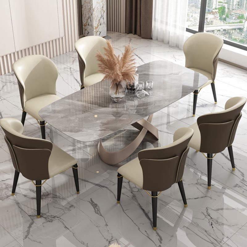 LITFAD Rectangle Dining Table Set Modern Sintered Stone Kitchen Table with 6 Side Chairs Dining Room Set for Home Restaurant - 7 Pieces: Table with 6 Chairs