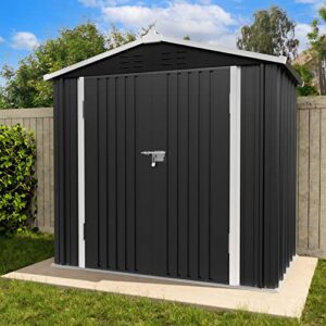 udpatio outdoor storage shed 4x6 ft, outside metal sheds & outdoor storage galvanized steel for backyard, patio, lawn, tool shed with lockable door for trash can, bike, lawnmower, generator, dark grey