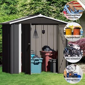 UDPATIO Outdoor Storage Shed 4x6 FT, Outside Metal Sheds & Outdoor Storage Galvanized Steel for Backyard, Patio, Lawn, Tool Shed with Lockable Door for Trash Can, Bike, Lawnmower, Generator, Dark Grey