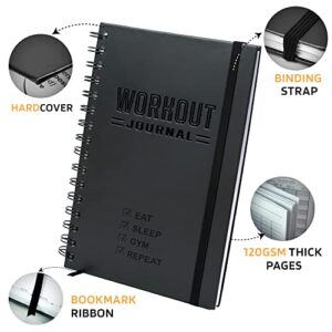 Hardcover Fitness Journal Workout Planner for Men & Women - A5 Sturdy Workout Log Book to Track Gym & Home Workouts