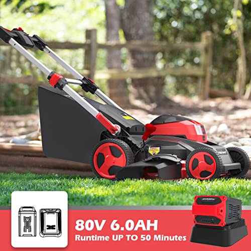 PowerSmart 80V MAX 26-Inch Self-Propelled Lawn Mower, Lithium-Ion Dual-Force Cutting Cordless Lawn Mower with 6.0Ah Battery & Charger (PS76826SRB)