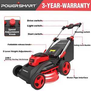 PowerSmart 80V MAX 26-Inch Self-Propelled Lawn Mower, Lithium-Ion Dual-Force Cutting Cordless Lawn Mower with 6.0Ah Battery & Charger (PS76826SRB)