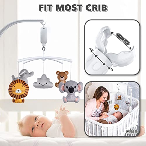 FEISIKE Baby Mobile for Crib with 3 Modes Musical Box,Volume Control,12 Lullabies,Animal Nursery Crib Toys for Newborn Ages 0 and Older,23 Inches Baby Mobile Arm Clip on