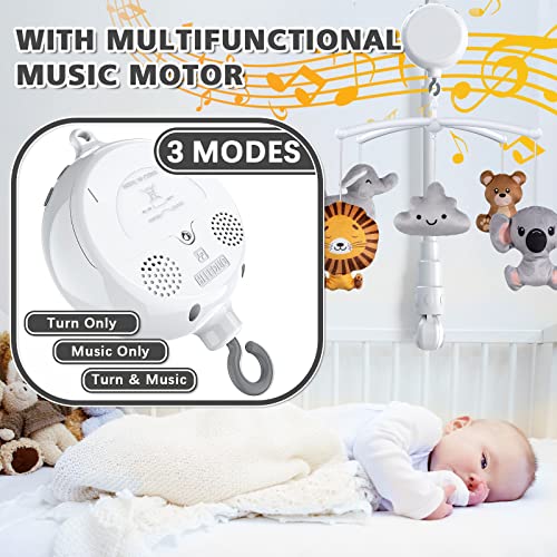 FEISIKE Baby Mobile for Crib with 3 Modes Musical Box,Volume Control,12 Lullabies,Animal Nursery Crib Toys for Newborn Ages 0 and Older,23 Inches Baby Mobile Arm Clip on