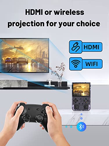 RG353V Handheld Game Console , Dual OS Android 11 and Linux System Support 5G WiFi 4.2 Bluetooth Moonlight Streaming HDMI Output Built-in 64G SD Card 4452 Games (RG353V-Purple)