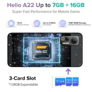 Ulefone Note 14 Unlocked Cell Phone, Android 12 OS 6.52" Display Helio A22 Processor 7GB+16GB Storage 4500mAh 8MP Main Camera 3-Card Slot Practical Toolkits 4G Unlocked Global Smartphone (Black)