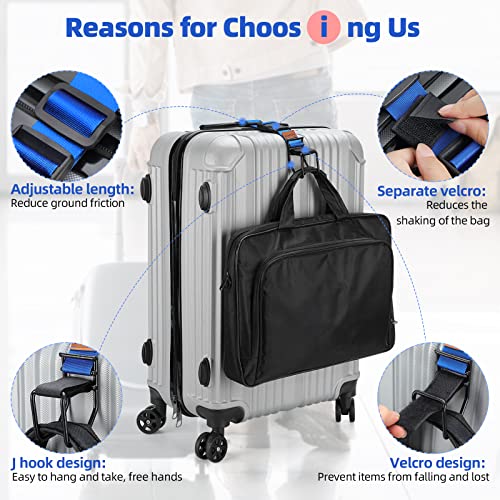 Exshoiu Luggage Hook Strap, J Hook Luggage Strap Flight Attendant with Hands Free, Adjustable Travel Luggage Straps for Add a Bag Hook (Deep Blue)