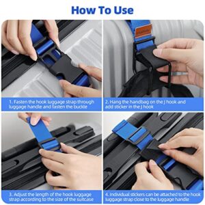 Exshoiu Luggage Hook Strap, J Hook Luggage Strap Flight Attendant with Hands Free, Adjustable Travel Luggage Straps for Add a Bag Hook (Deep Blue)