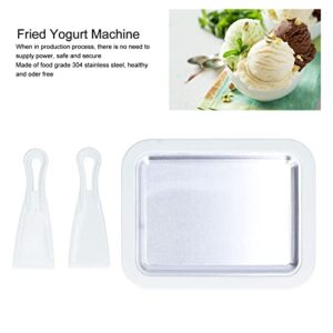 Rolled Ice Cream Maker for Kids, Unplugged Stainless Steel Instant Ice Cream Maker Fried Yogurt Machine Fruit Ice Cream Plate Fried Ice Tray with 2 Spatulas for Household(White)