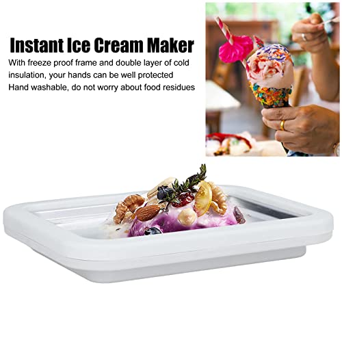 Rolled Ice Cream Maker for Kids, Unplugged Stainless Steel Instant Ice Cream Maker Fried Yogurt Machine Fruit Ice Cream Plate Fried Ice Tray with 2 Spatulas for Household(White)