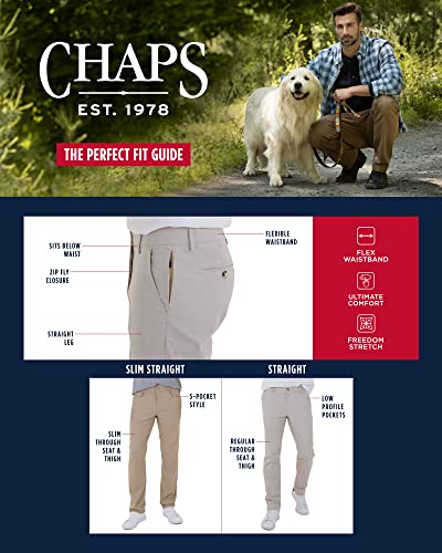 Chaps Men's Khaki Pants - Classic Straight Fit Casual Pant - Comfort Stretch Chinos with Flex Waistband for Men, Size 38W x 30L, American Black