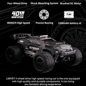 LARVEY 1:18 Scale 4WD Off-Road 40KM/H High Speed Remote Control Car, All Terrains Remote Control Truck with LED Lights, 2.4GHz Remote Control, rc Cars for Boys Age 8-12