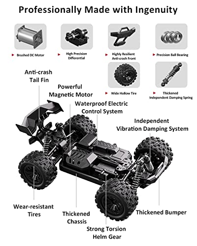 LARVEY 1:18 Scale 4WD Off-Road 40KM/H High Speed Remote Control Car, All Terrains Remote Control Truck with LED Lights, 2.4GHz Remote Control, rc Cars for Boys Age 8-12