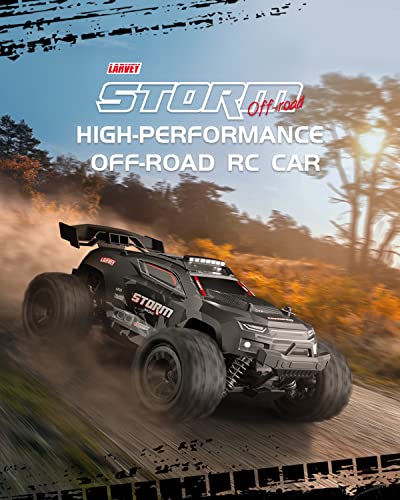 LARVEY 1:18 Scale 4WD Off-Road 40KM/H High Speed Remote Control Car, All Terrains Remote Control Truck with LED Lights, 2.4GHz Remote Control, rc Cars for Boys Age 8-12