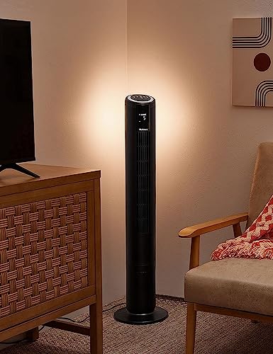 HOLMES 42" Digital Tower Fan with Accent Light, ClearRead Display, High/Low Brightness Level, 90° Oscillation, 5 Speeds, 4 Modes, 8-Hour Timer, Home, Bedroom or Office, Remote Control, Matte Black