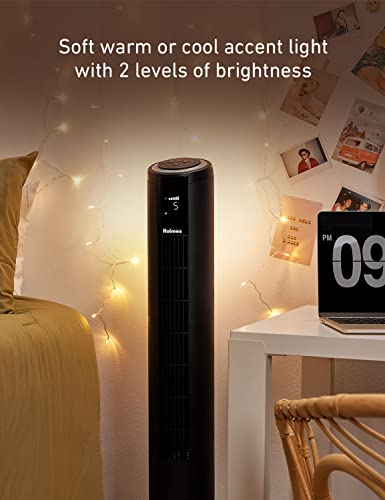 HOLMES 42" Digital Tower Fan with Accent Light, ClearRead Display, High/Low Brightness Level, 90° Oscillation, 5 Speeds, 4 Modes, 8-Hour Timer, Home, Bedroom or Office, Remote Control, Matte Black