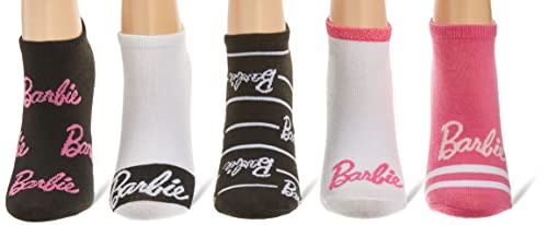 Barbie Women's 5 Pack No Show Socks, White Assorted, 9-11