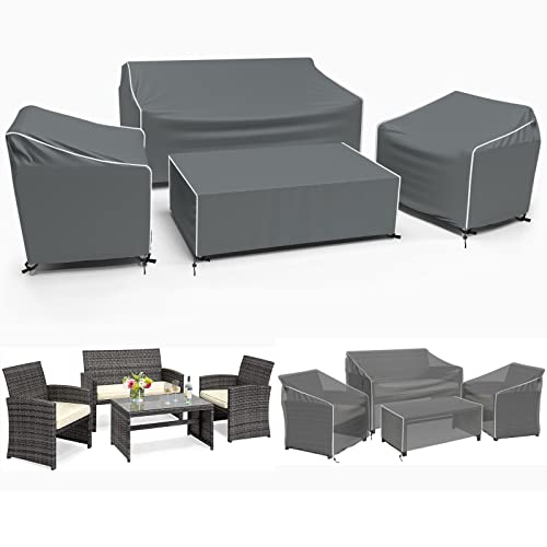 Patio Furniture Covers, Outdoor Furniture Cover Waterproof 4-Piece, Patio Furniture Set Covers, Heavy Duty Patio Covers, Ourdoor Sofa Cover, 2 Chair Covers, Coffee Table Cover Included -XL