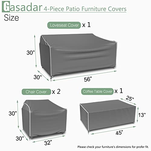 Patio Furniture Covers, Outdoor Furniture Cover Waterproof 4-Piece, Patio Furniture Set Covers, Heavy Duty Patio Covers, Ourdoor Sofa Cover, 2 Chair Covers, Coffee Table Cover Included -XL