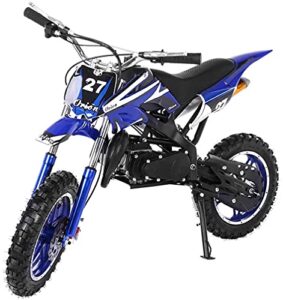 49cc mini dirt bike pit for kids 2-stroke, off road gas motorcycle for kids 8-14, blue