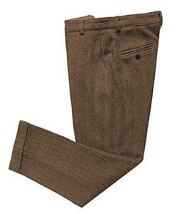 mens vintage tweed dress pants herringbone pattern trousers regular fit business suit pants(brown,42w32l)