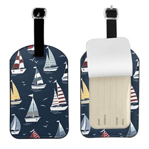 ueseu cartoon boats luggage tag for suitcases,marine sailboat birds ocean blue pu leather baggage tags bag tags travel id label for luggage women men -1 piece
